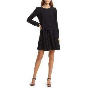 Lilly Pulitzer Arlette Tiered Long Sleeve Dress in Onyx Cozy Knit Swiss Dot XXL
